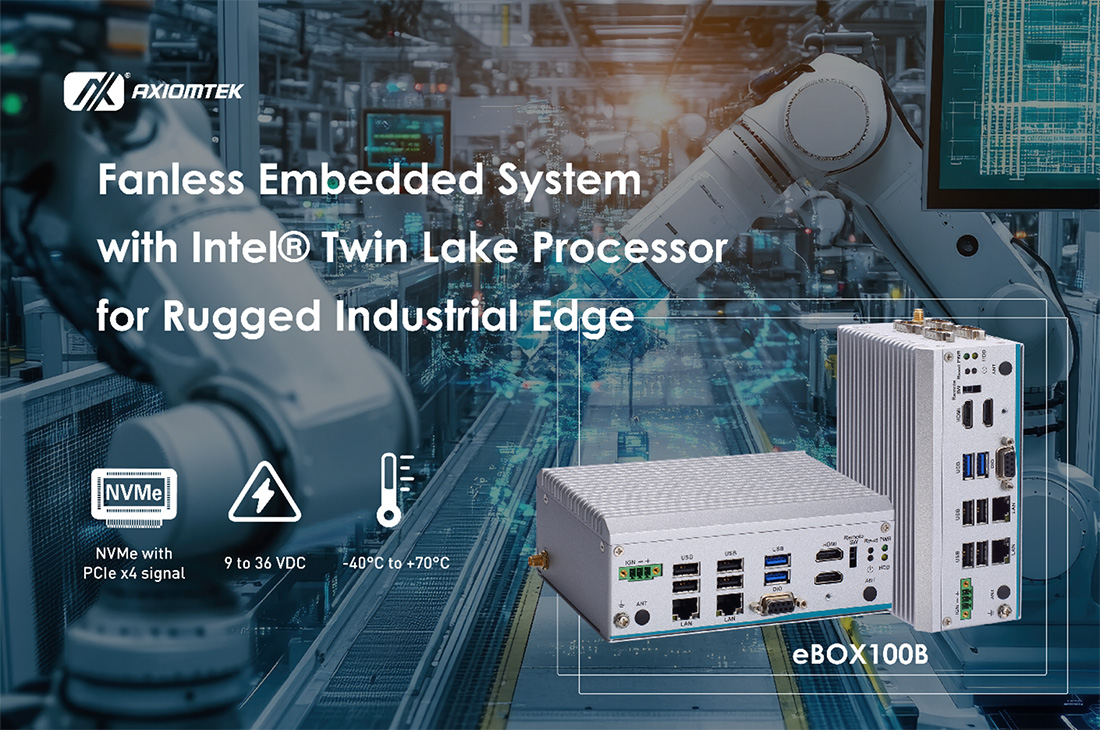 Axiomtek Introduces eBOX100B Fanless Embedded System with Intel® Twin Lake Processor for Rugged Industrial Edge Applications