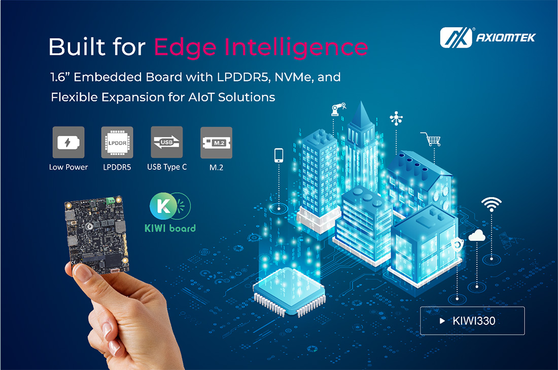 Axiomtek Launches KIWI330: Ultra-Compact 1.6" SBC with LPDDR5, NVMe, and Type-C DisplayPort for Edge AIoT