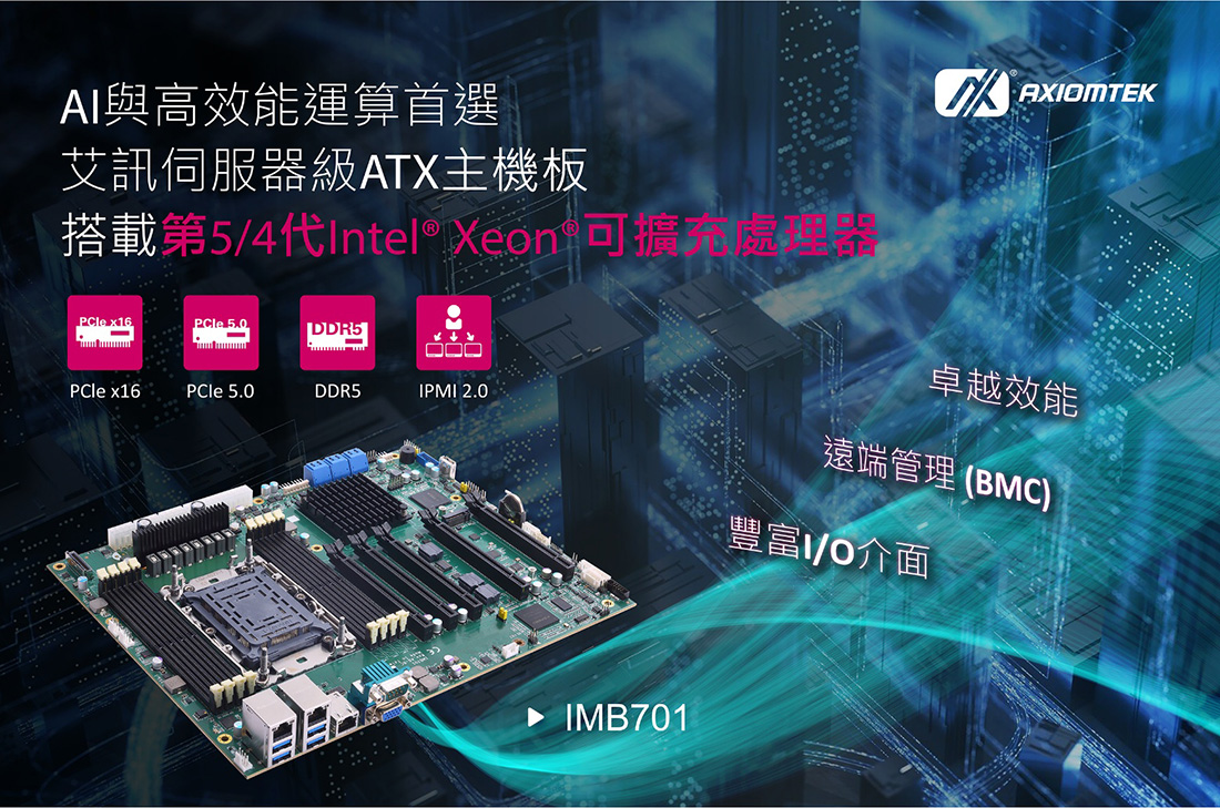 艾訊IMB701伺服器級ATX主機板結合第5代Intel® Xeon®運算力全面啟動AI應用